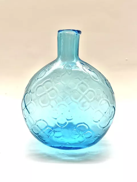 Beautiful LIGHT BLUE Patterned 5.5" Hand Blown Glass Bottle Vase