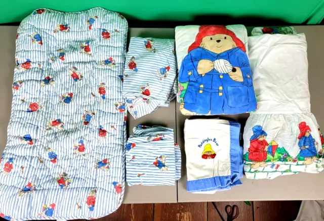 Vtg 1992 90's Paddington Bear Nursery Crib 6 piece Bedding Bed Set Baby Toddler