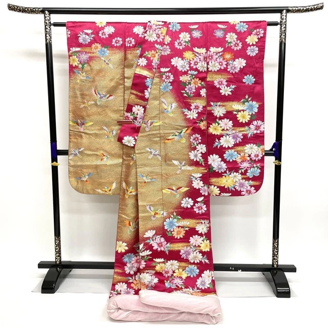 Japanese Kimono Uchikake Luxurious Wedding Embroidery Pure Silk Flower Pink K464 2