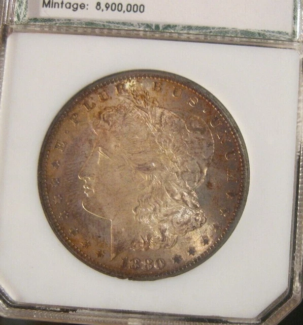 1880 S Morgan silver dollar PQ PCI, 10 digit code, 90% Toned front and back 4368
