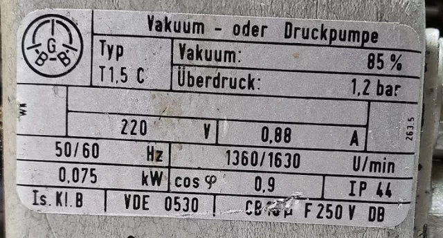 Becker Pompe à Vide Pression Type T1.5C IP44 0,075kW 220V 2