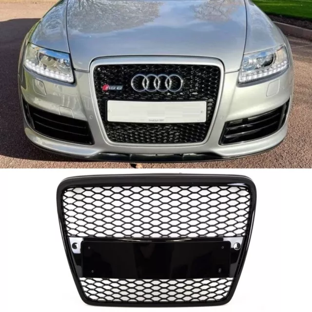 Audi A6 S6 2008-2011 Front Main Grille Gloss Black Honeycomb RS6 Style Badgeless