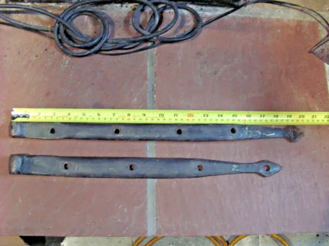 Barn Door Strap Hinges Hand Wrought Forged Iron 20" & 18"   19th Century Antique