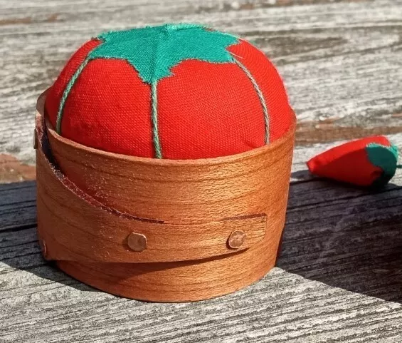 Shaker style tomato Pin Cushion Handmade cherry Johnstown PA signed Don Rayner