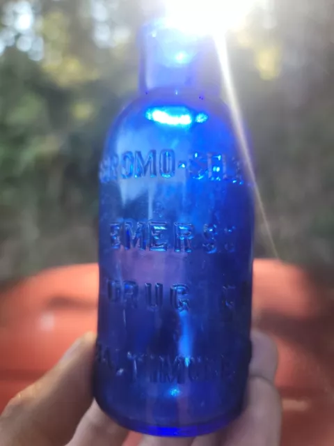 Beautiful Old Big Cobalt Bromo ☆ Antique  BLUE Baltimore Seltzer Drug Bottle!