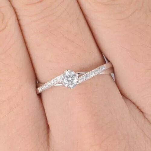 1.2Ct Round Cut Real Moissanite Engagement Band Ring 14K White Gold Plated