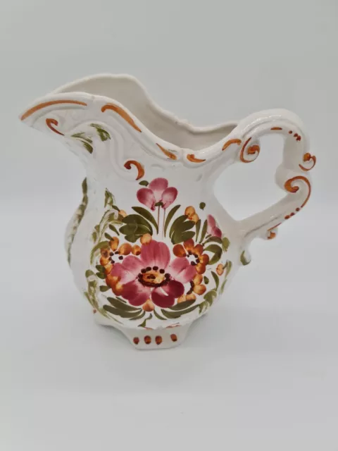Aiguière ou pichet en céramique italienne BASSANO Décors fleurs Vintage