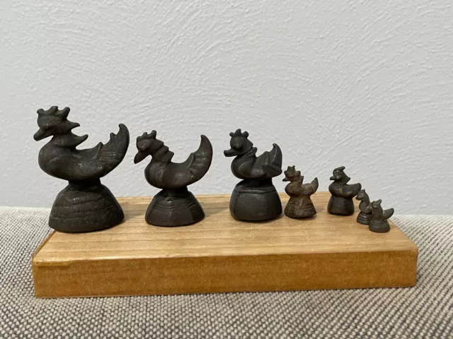 Antique Asian Chinese or Burmese Set 7 Graduated Bronze Bird Form Opium Weights