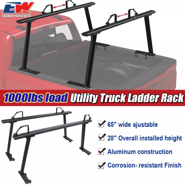 Aluminum Adjustable Pickup Truck Bed Ladder Rack w/Ladder Stops 1000lbs Capacity