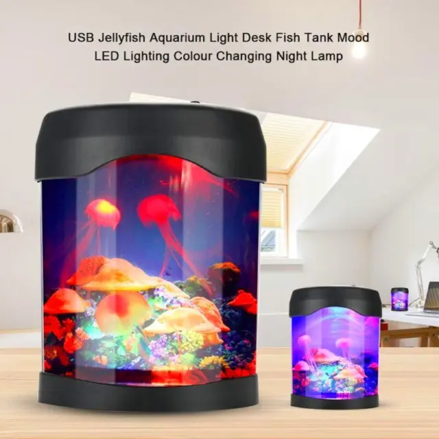Lámpara de escritorio de cambio de color estilo acuario con tanque de medusas LED