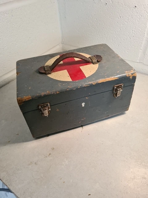 vintage wooden first aid box