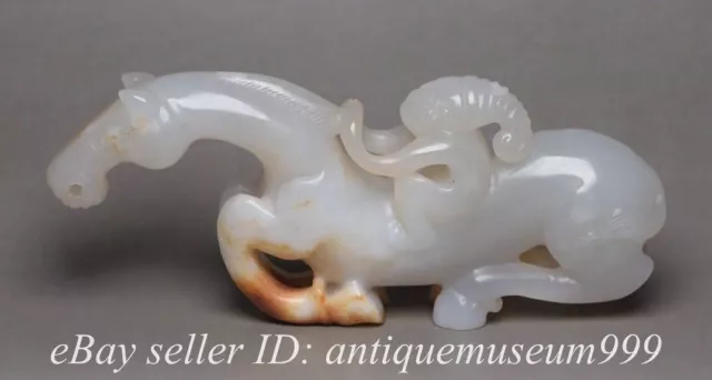 4" Rare Chinese Natural Hetian White Jade Carved People horse Statue Sculpture