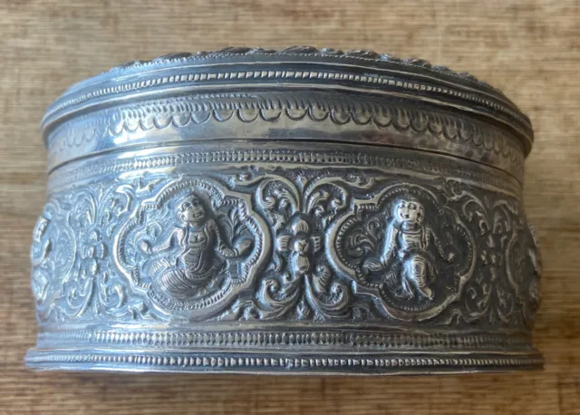 Antique Burmese Myanmar Jewel House GMT Buddha Hindu Jewelry Silver Box Marked 4