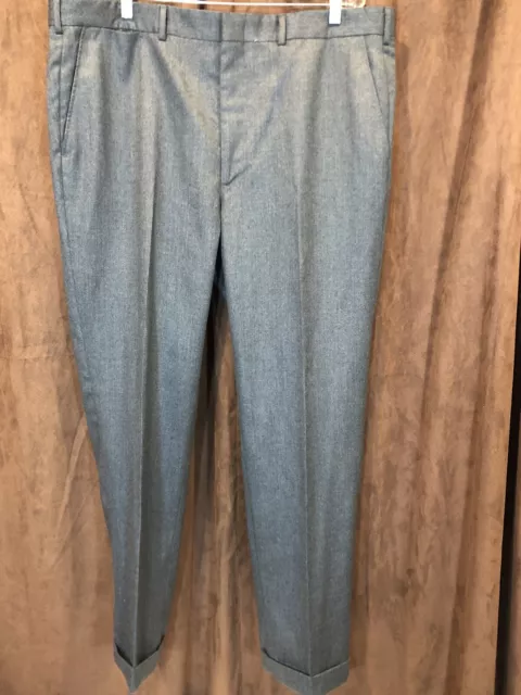 Pantalones de lana gris liso 42x32 madera de David únicos en su tipo hechos en EE. UU.