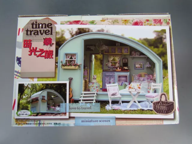 DIY Time Travel Wooden Miniature Dollhouse Caravan Kit. Light & Music, Voice C.