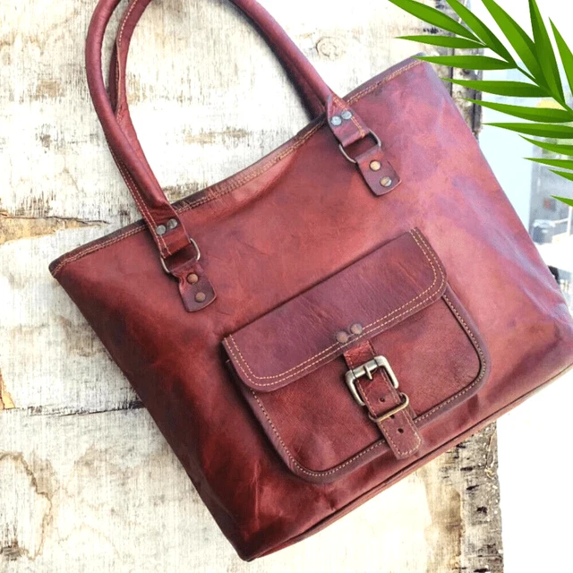 Femmes Cuir Vintage Fourre-Tout Fait à la Main Épaule Courses Décontracté Sac à