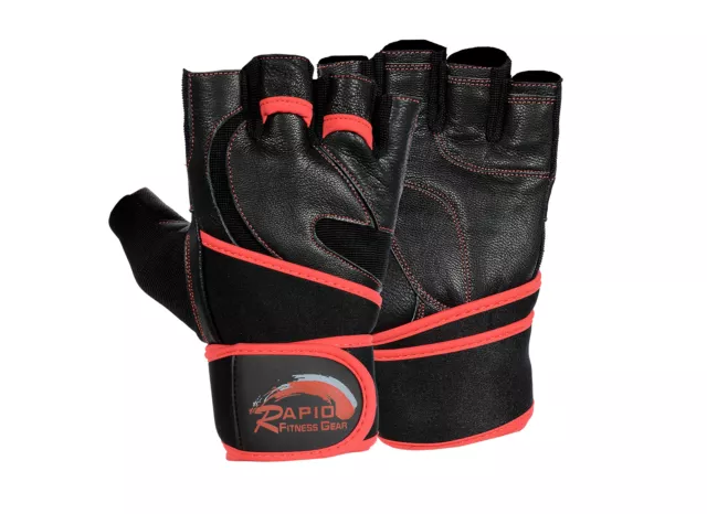 RAPID weight Lifting Gloves Leather Long Wrist Strap Gym Fitness Exercise