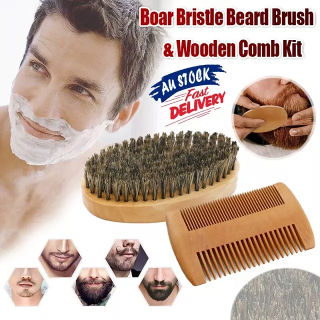 Boar Bristle Beard Brush & Wooden Comb Kit Beard Care Kit l Beard Grooming K