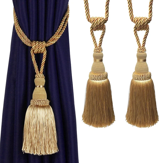 2 Pack Curtain Tiebacks Tassel Drapery Tie-Backs Rope Handmade Holdbacks Home Of