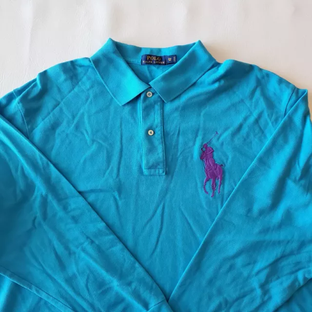 Polo Ralph Lauren Big Pony 2XB Big and Tall Long Sleeve Blue Polo Shirt Men