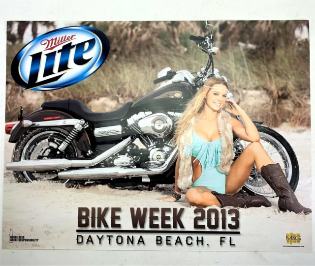Vintage Sexy Girl Harley Miller Lite Beer Poster Bike Week Daytona Beach FL 2013