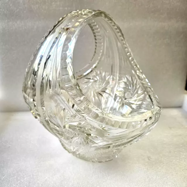 Gorgeous 8" Tall Vintage Large American Brilliant Cut Clear Crystal Glass Basket