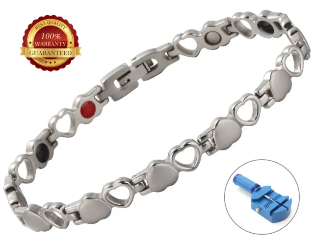 Ladies Stainless Steel Magnetic Bracelet Heart Bangle Relief Arthritis Germanium