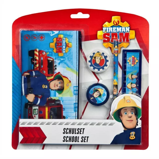 Geschenk Schul-Set | Feuerwehrmann Sam | 5-teilig | mit Faulenzer Etui Neu