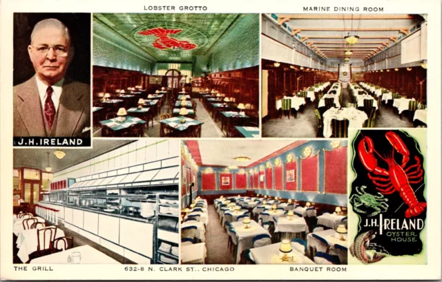 Postcard Multiple Views of J.H. Ireland Oyster House Restaurant Chicago Illinois