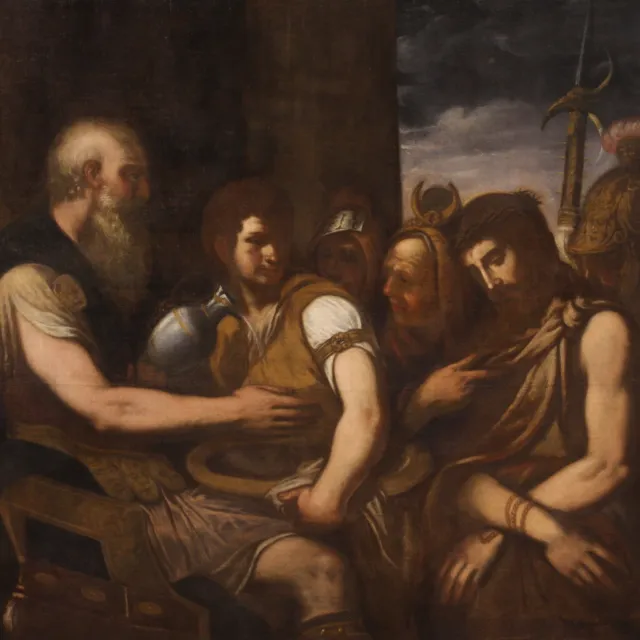 Cristo Pilato Ecce Homo pintura antigua cuadro religioso oleo sobre lienzo 600