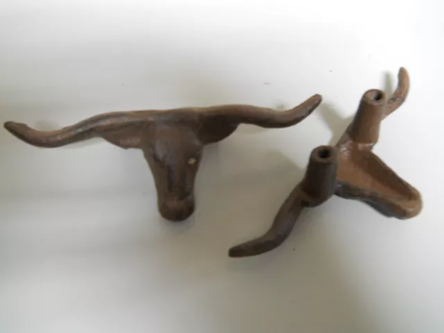 2 Cast Iron Antique Style LONGHORN STEER Drawer Pull, Barn Handle, Door Handles