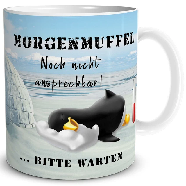 Tasse Pinguin Morgenmuffel Spruch Kaffeebecher Kaffeetasse Geschenk süß lustig