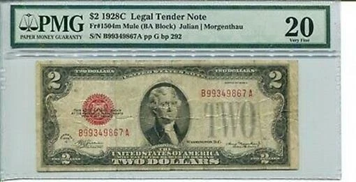 FR 1504m Mule 1928C $2 Legal Tender Note PMG 20 Very Fine