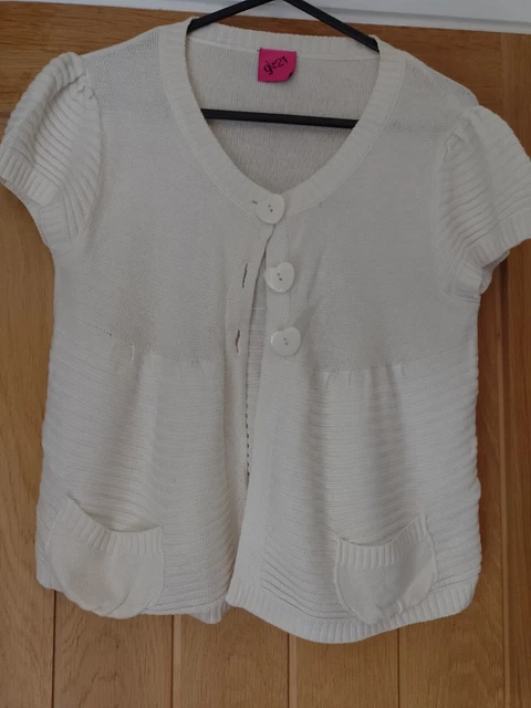 GEORGE ASDA G21 Shrug Bolero Cropped Cardigan White Heart Buttons Size 12 7.99 PicClick UK