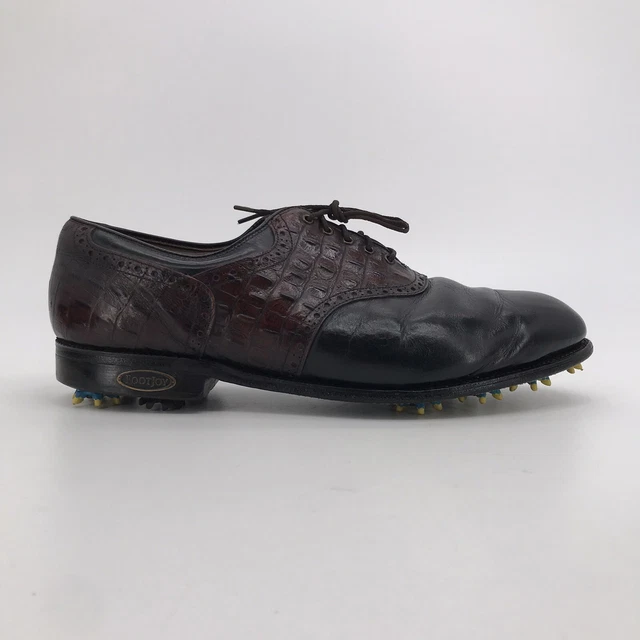 Vintage USA Made Footjoy Classics Dry Soft Spikes Saddle Croc Golf Shoes Men 13D
