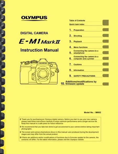 Olympus E-M1 Mark II Mark2 versión MANUAL DE INSTRUCCIONES DE USUARIO para cámara digital 3.2
