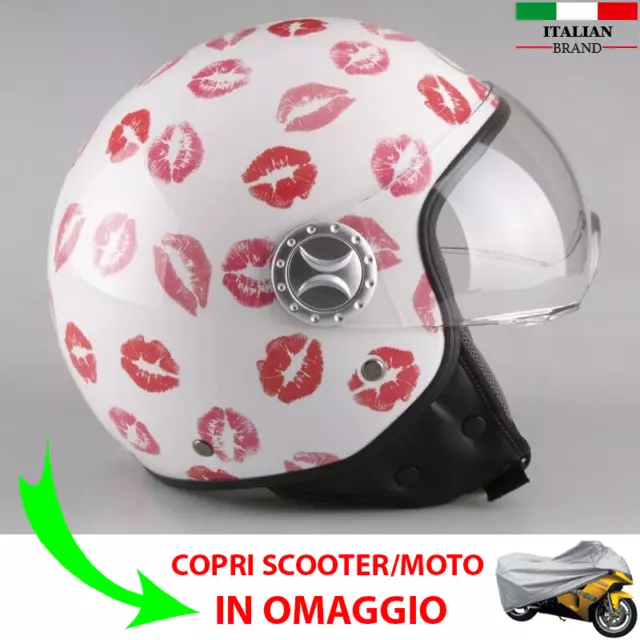CASCO JET PER Scooter Moto Baci Kiss Rosso Lucido da Donna Ragazza con  Visiera EUR 64,90 - PicClick FR