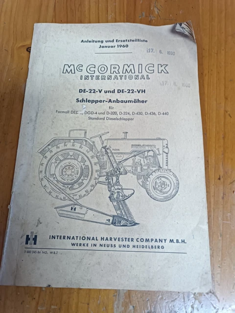 Prospekt MC Cormick Anleitung Ersatzteilliste Anbaumäher DE 22 V VH Traktor KD