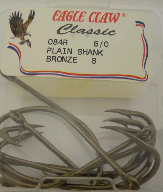Eagle Claw 84R #6/0 8Ct Bronze Hooks Offset Ringed Eye Forged