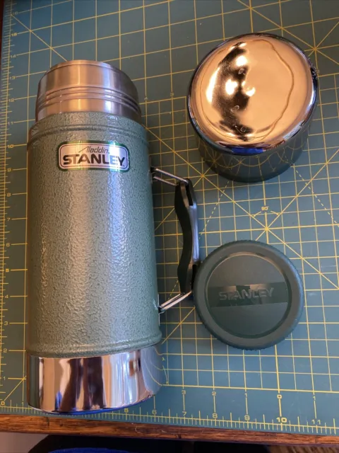 Vintage Aladdin Stanley Wide Mouth Thermos Vacuum Bottle Silver & Green 24oz