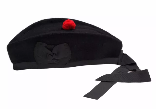 Glengarry Hat Plain Black -100% Pure Wool Classic Scottish Design SIZES 50-64CM