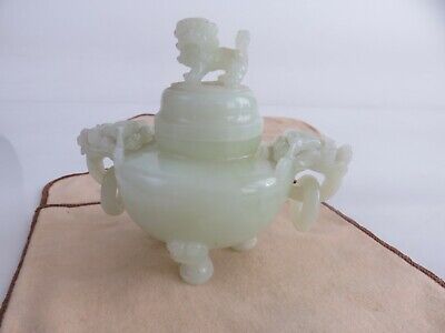 Small Old Chinese Export Hand Carved Nephrite Jade Censer