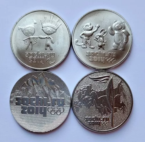 Russia 4 coin set 2014 Sochi Olimpics 25 Rubles (#7860) Russia 4 coin set 2014 Sochi Olimpics 25 Rubles (#7860)