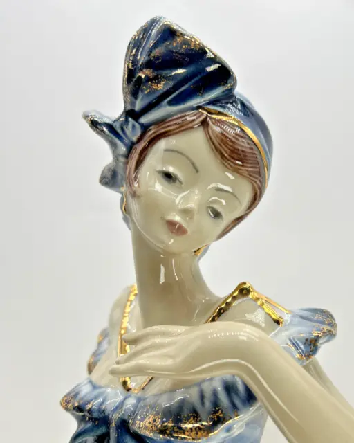 Lladro Tengra seated saucy woman blue dress Porcelain Figurine 16" Spain J. Ten