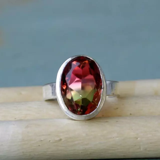 Nice Oval Cut Tourmaline Quartz 925 Sterling Silver Christmas Gift Ring Size 8