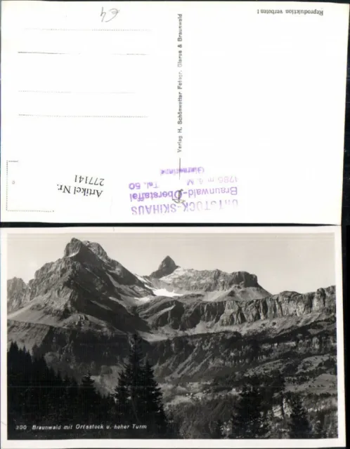 277141,Braunwald m. Ortsstock u. Hoher Turm Bergkulisse Kt Glarus