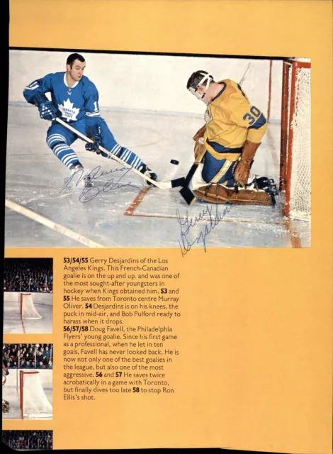 Gerry Desjardins & Murray Oliver Signed 8x11 Magazine Photo Maple Leafs Kings