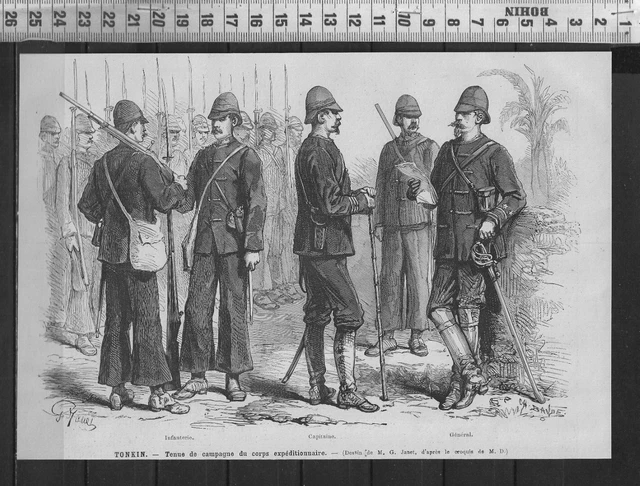 G381 / Gravure 1888 /  Tonkin Tenue De Campagne Du Corps Expeditionnaire