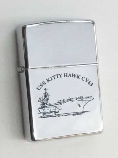 Zippo 2003 Aircraft Carrier Kitty Hawk Oldest Active Flag Oil Lighter, Unfired