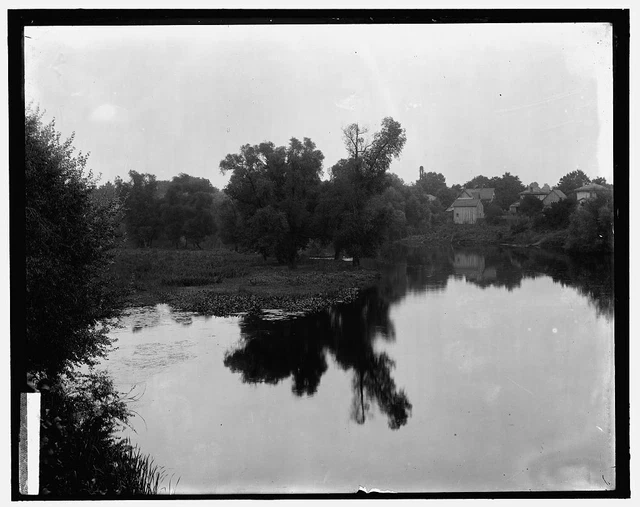 1900 Photo of  Waterscape with dwellings at right probably the Huron River at Yp